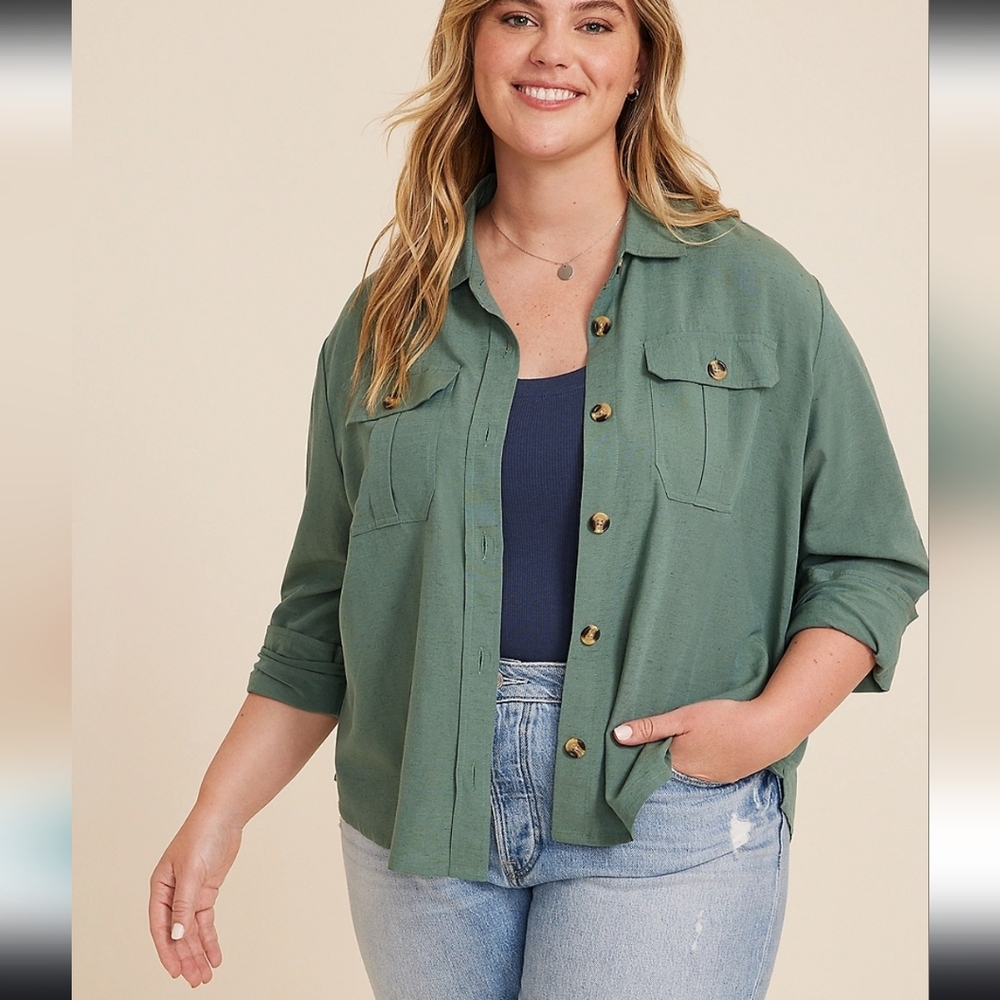 Maurices Green Button Down Top